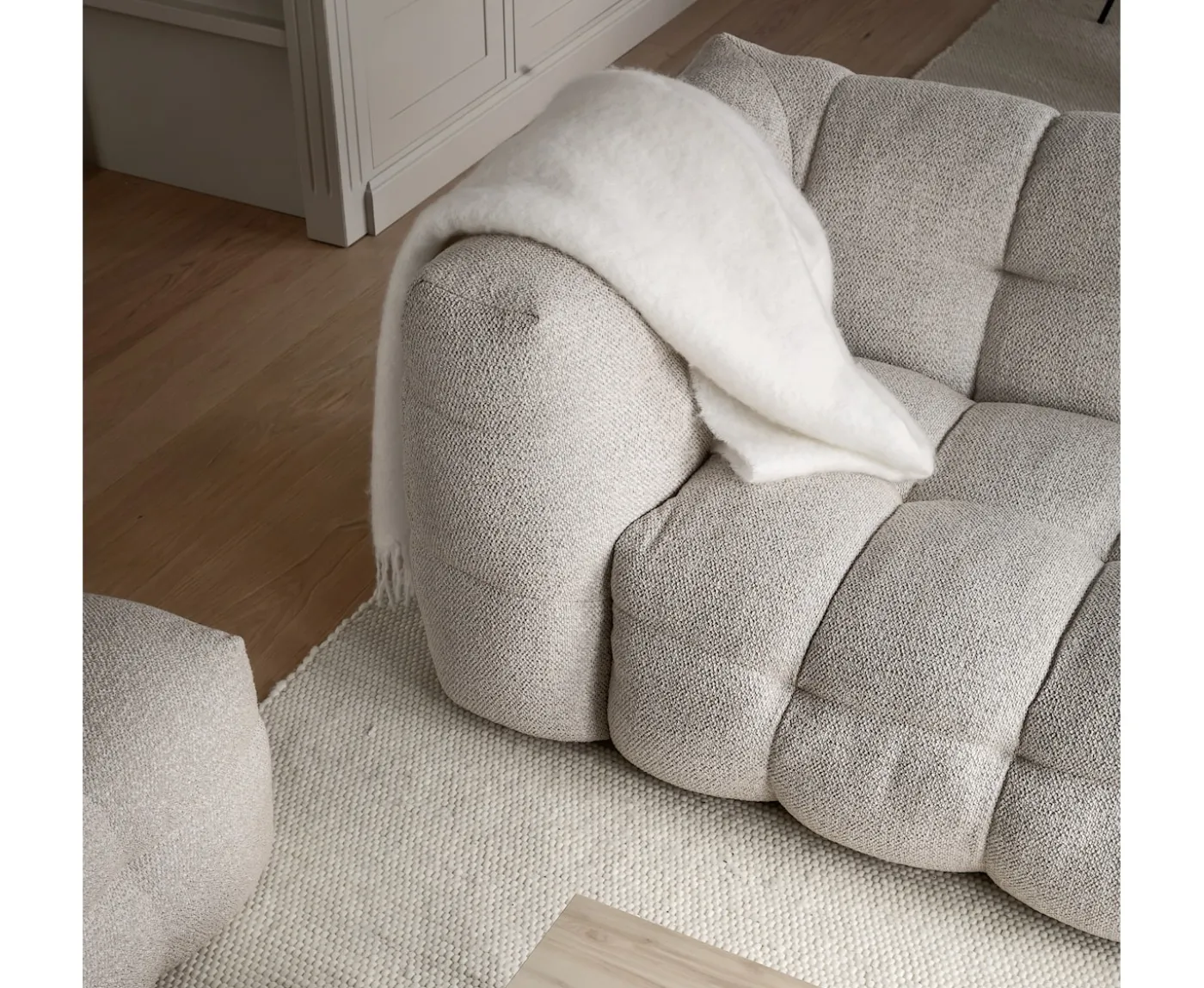 Sleepo Collection Billie 1-sits Soffmodul Höger Armstöd Beige Bouclé 118cm