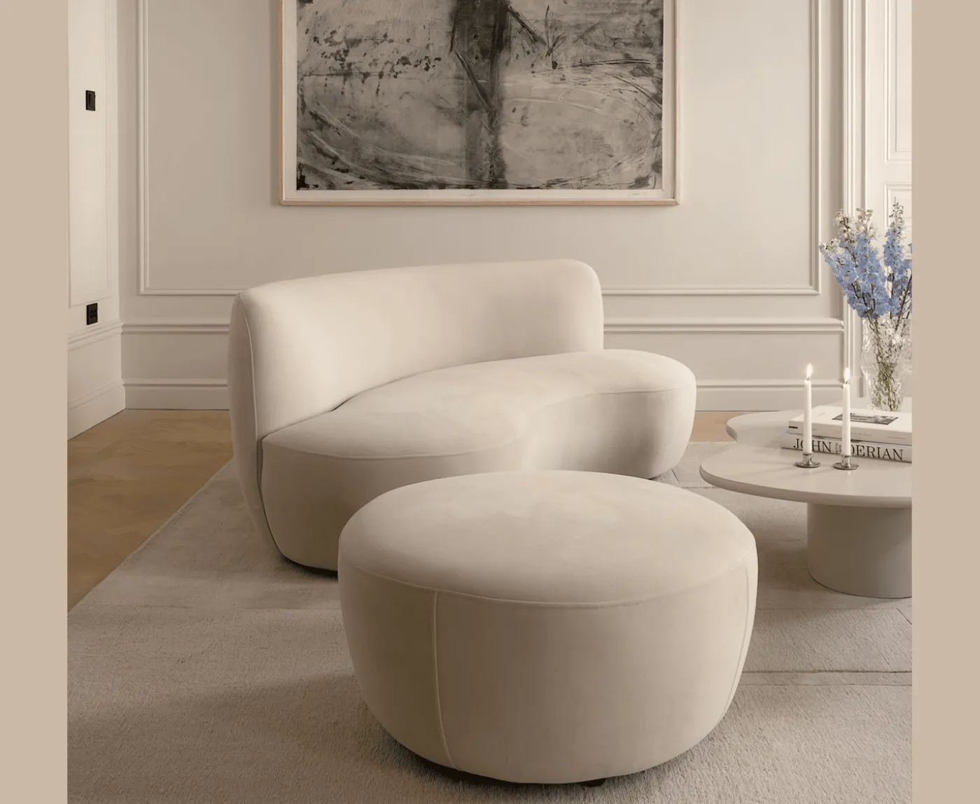 Sleepo Collection Moon Sittpuff Velvet Greige 80cm