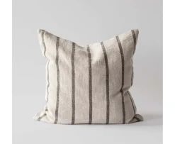 Tell me more Melvin Kuddfodral Linne Taupe Stripe 50x50