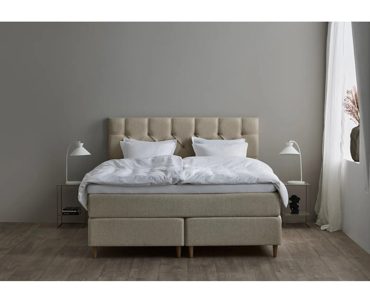 Tempur Promise Kontinentalsäng Warm Grey 180x200 Pro Plus SmartCool 8cm Mjuk Metallben Krom 12cm