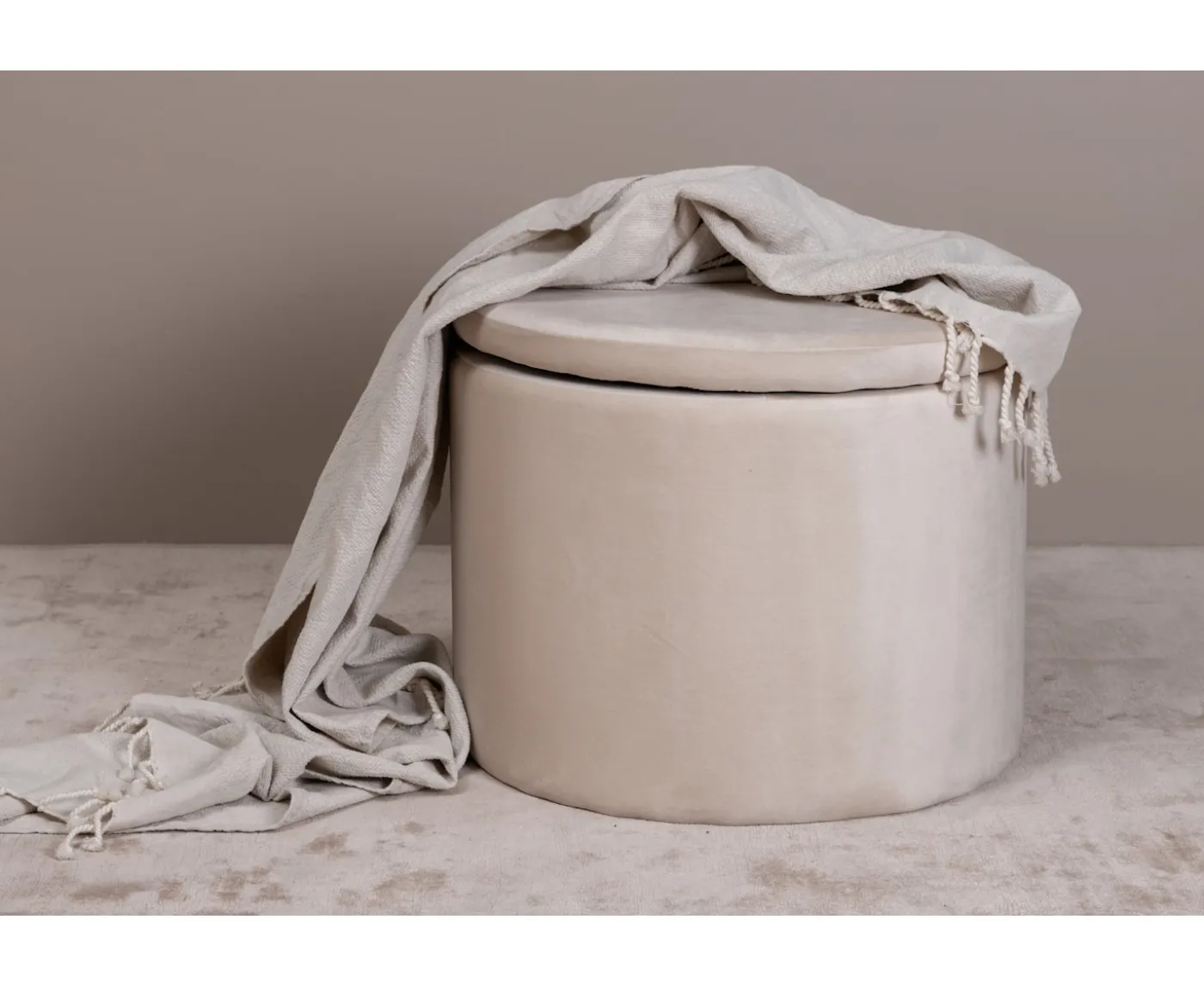 Venture Home Dunken Sittpuff Förvaring Sammet Beige