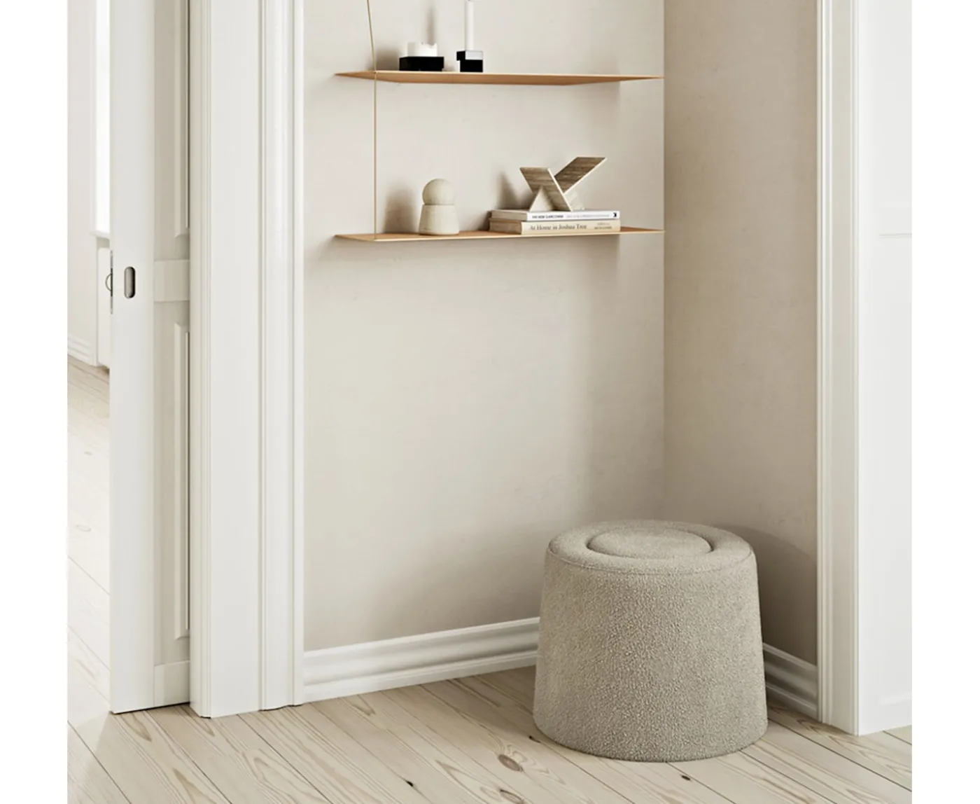 Woud Praline Sittpuff Natural bouclé Ø52