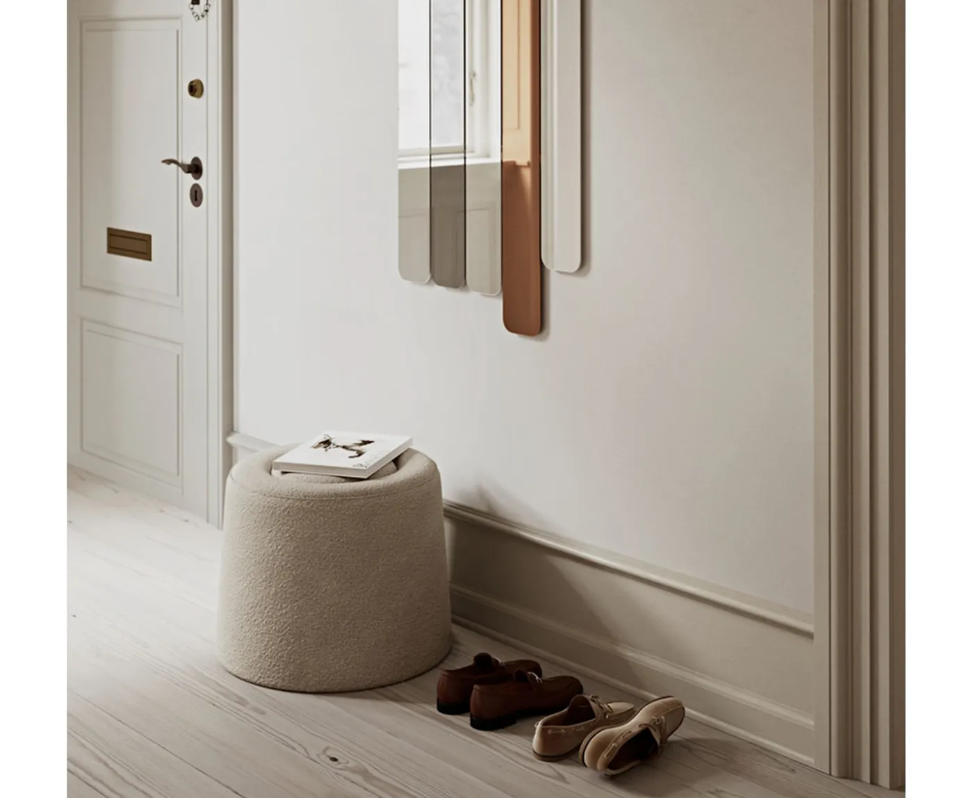 Woud Praline Sittpuff Natural bouclé Ø52